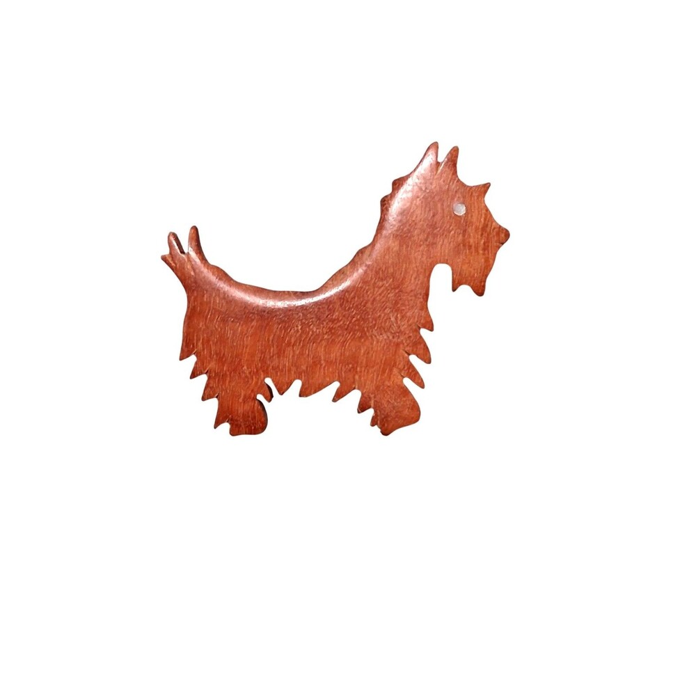 Wood Scottie Dog Brooch Pin Figural Animal Pet